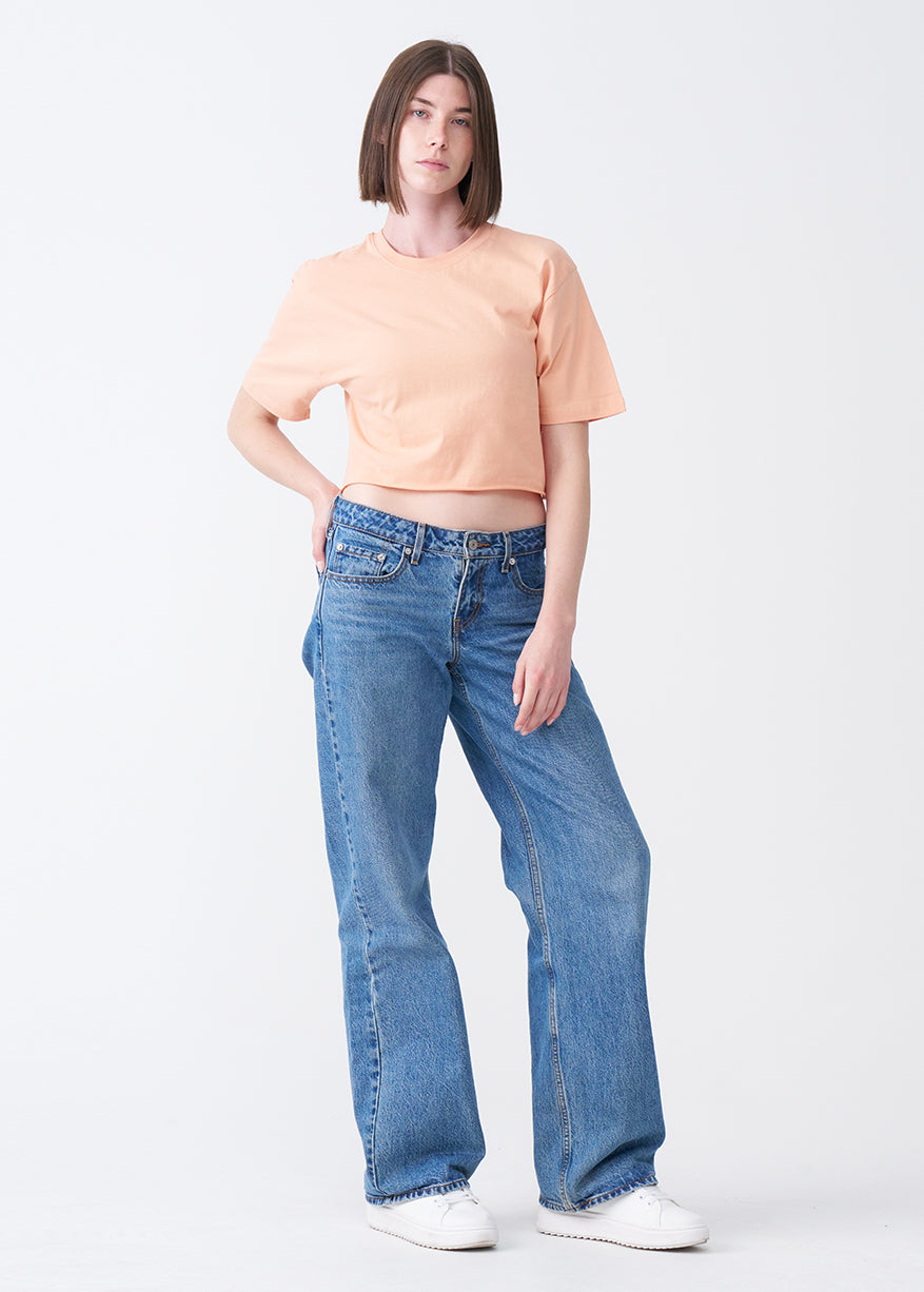 Peach Combed Cotton Crop Top T-Shirt