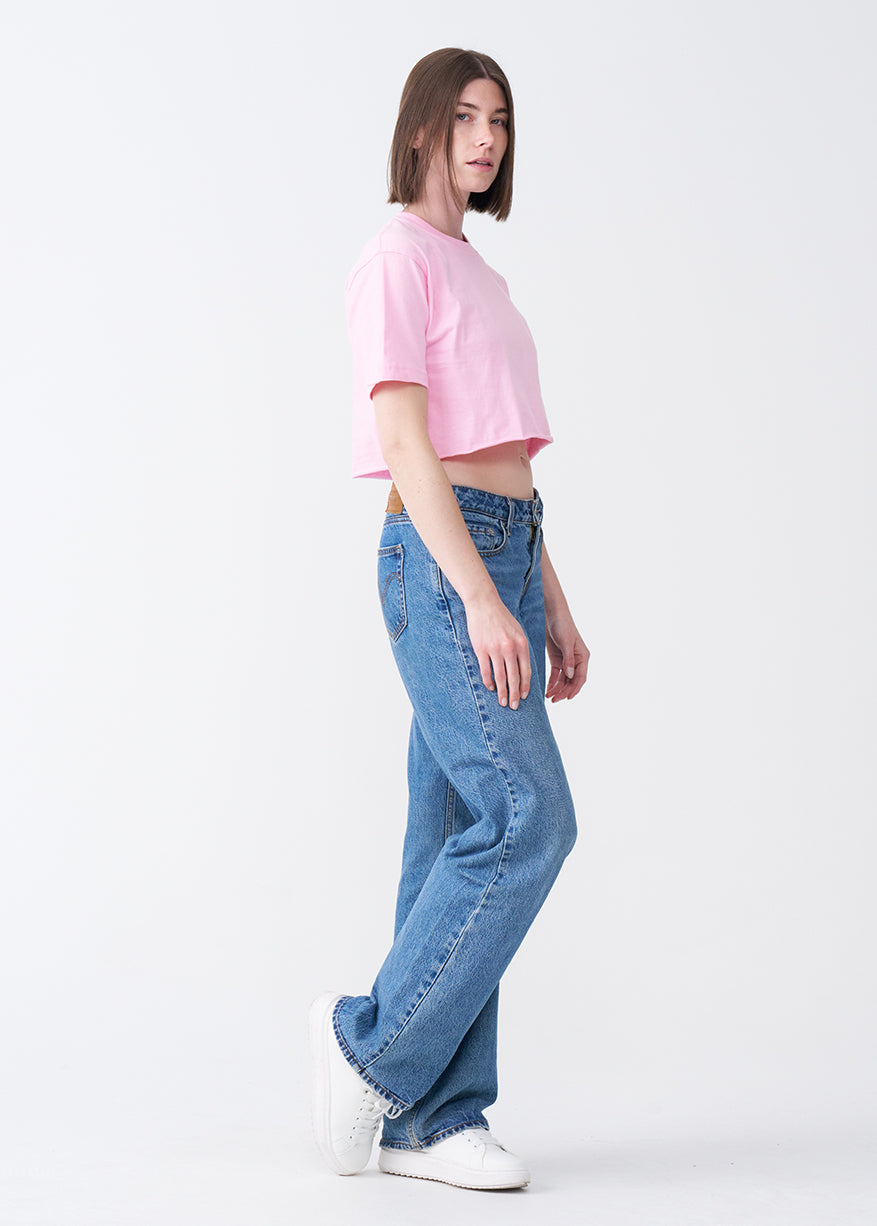 Pink Combed Cotton Crop Top T-Shirt
