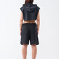 14 OZ Sleeveless Garment Dye Interlock Hooded Crop Top Short Set