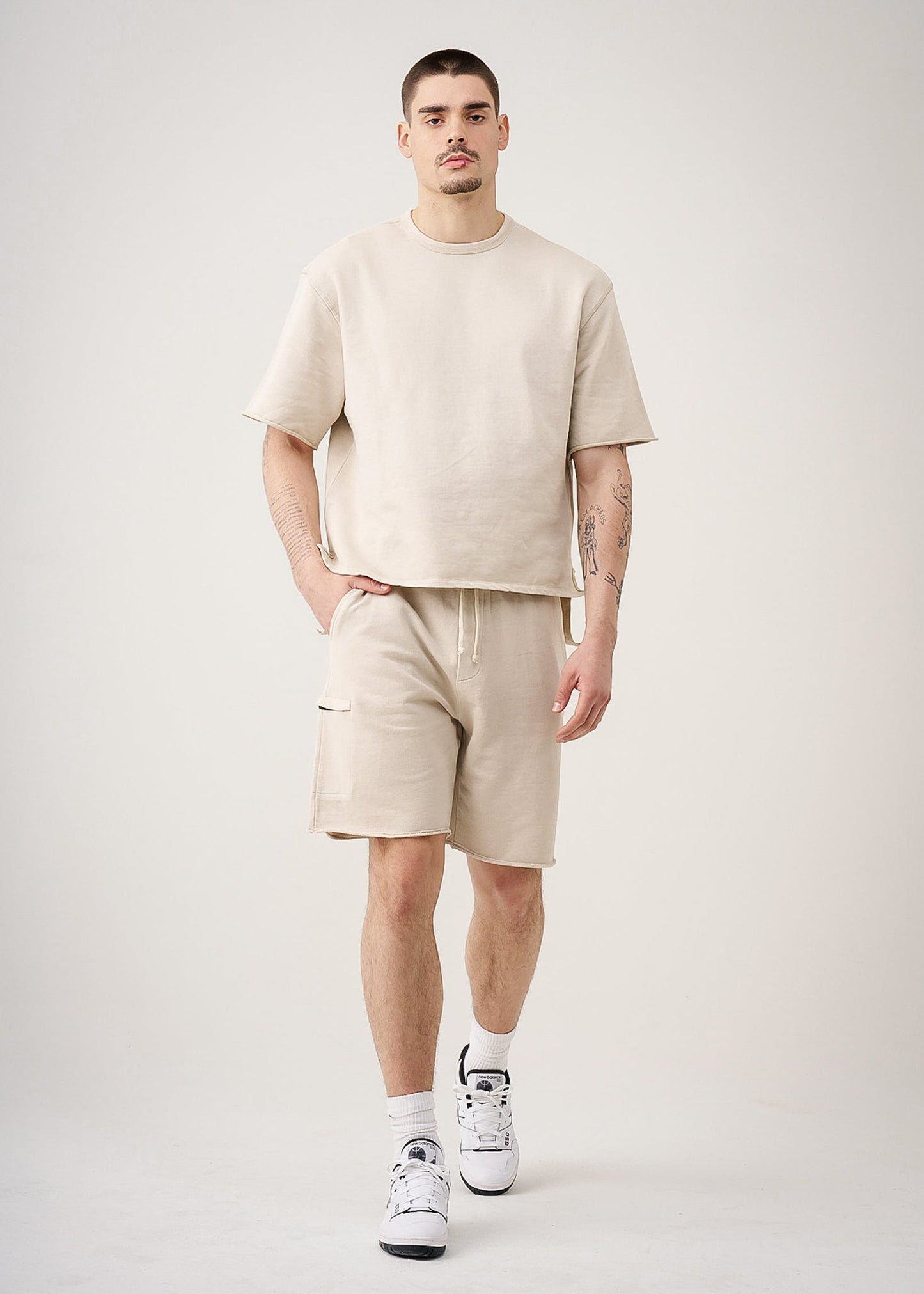 11 OZ French Terry Garment Dyed Raw Edge Short Set