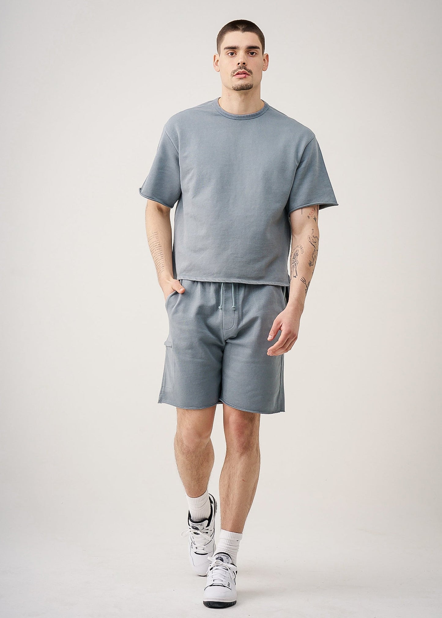 11 OZ French Terry Garment Dyed Raw Edge Short Set