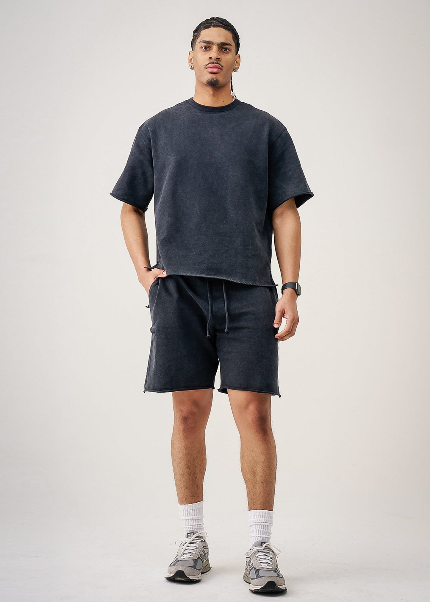 11 OZ French Terry Garment Dyed Raw Edge Short Set