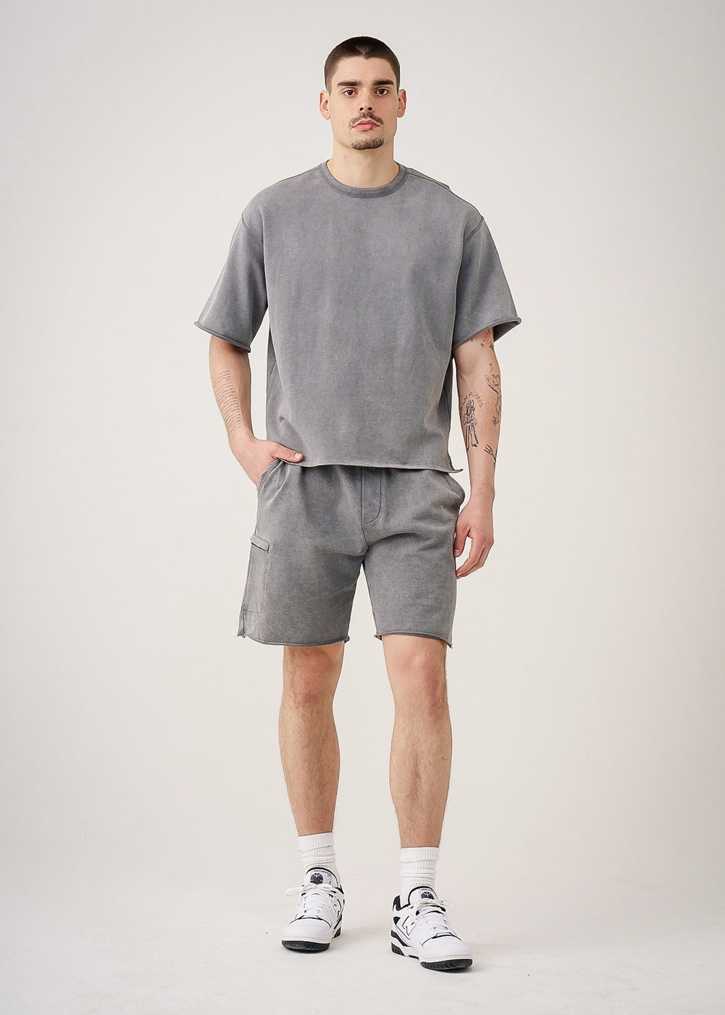 11 OZ French Terry Garment Dyed Raw Edge Short Set