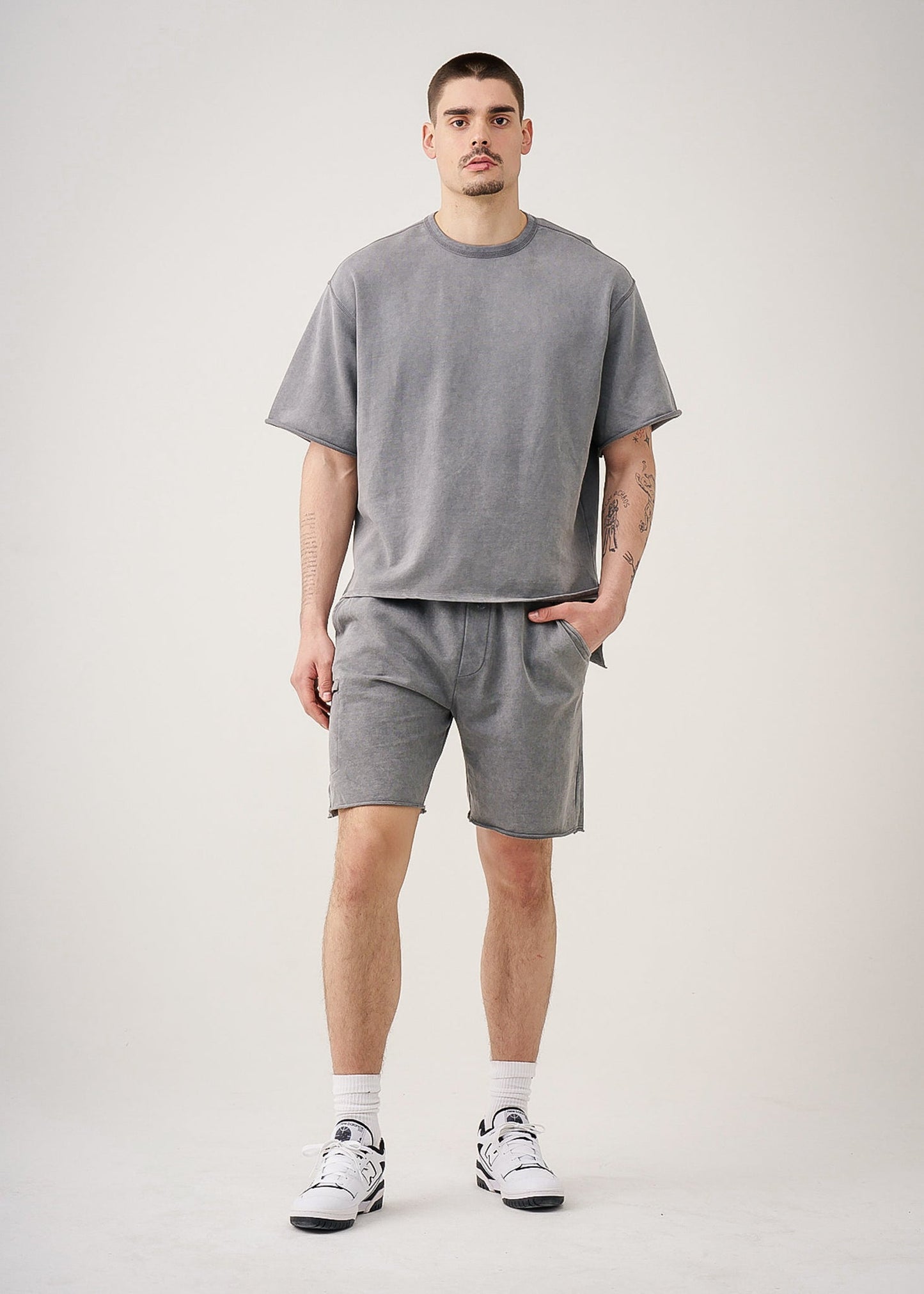 11 OZ French Terry Garment Dyed Raw Edge Short Set