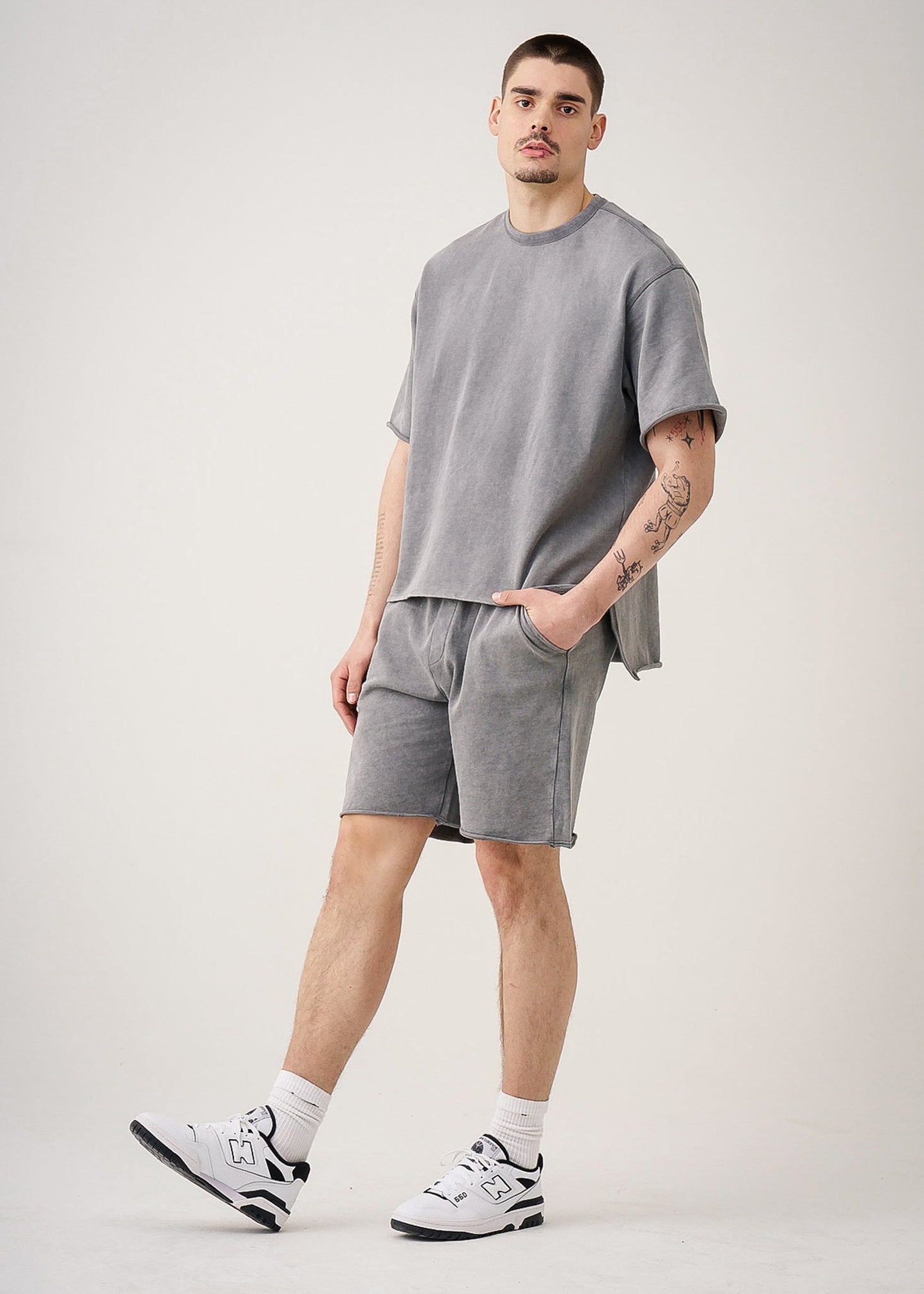 11 OZ French Terry Garment Dyed Raw Edge Short Set