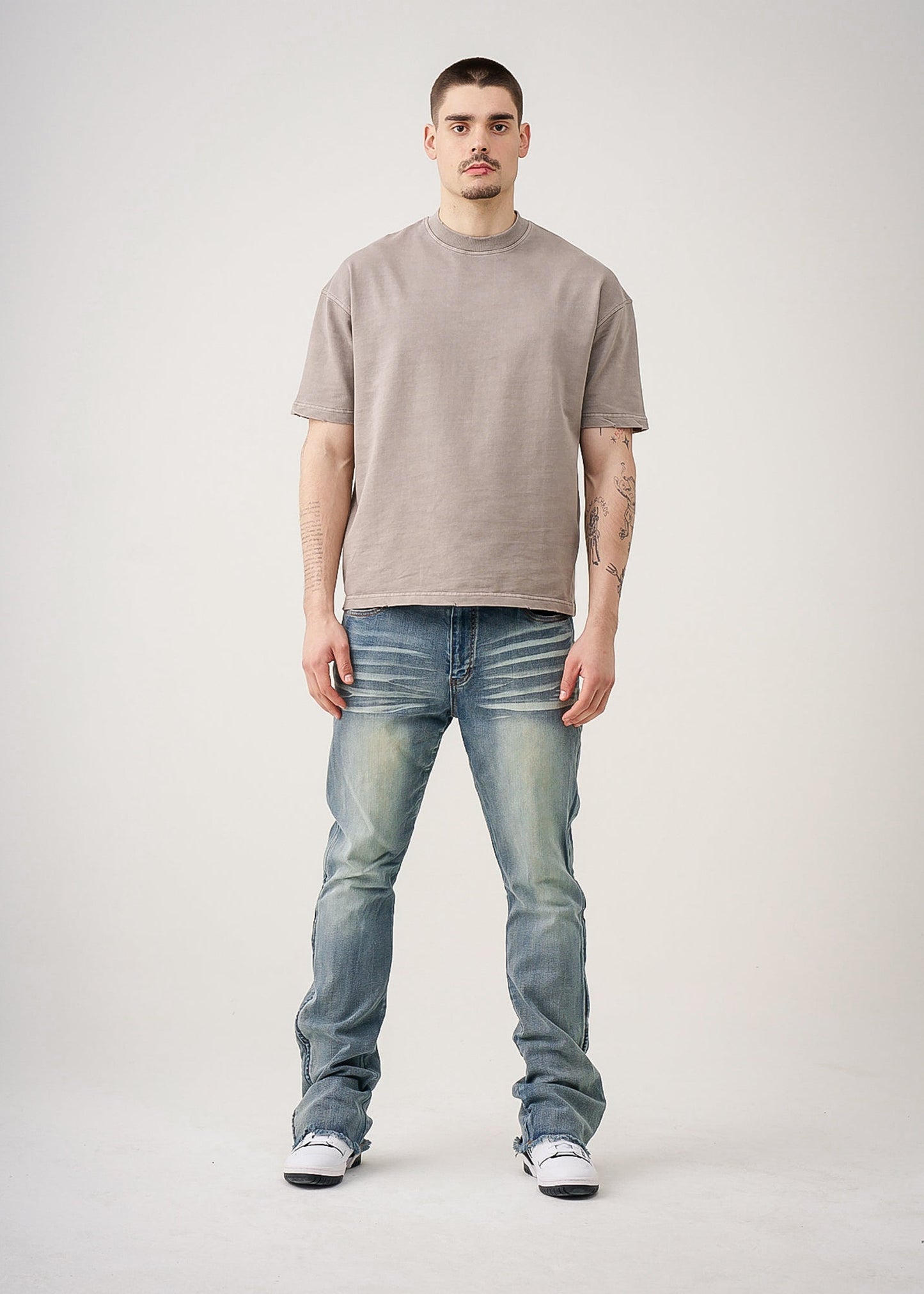 10 OZ Oversized Garment Dyed French Terry Distressed T-Shirt