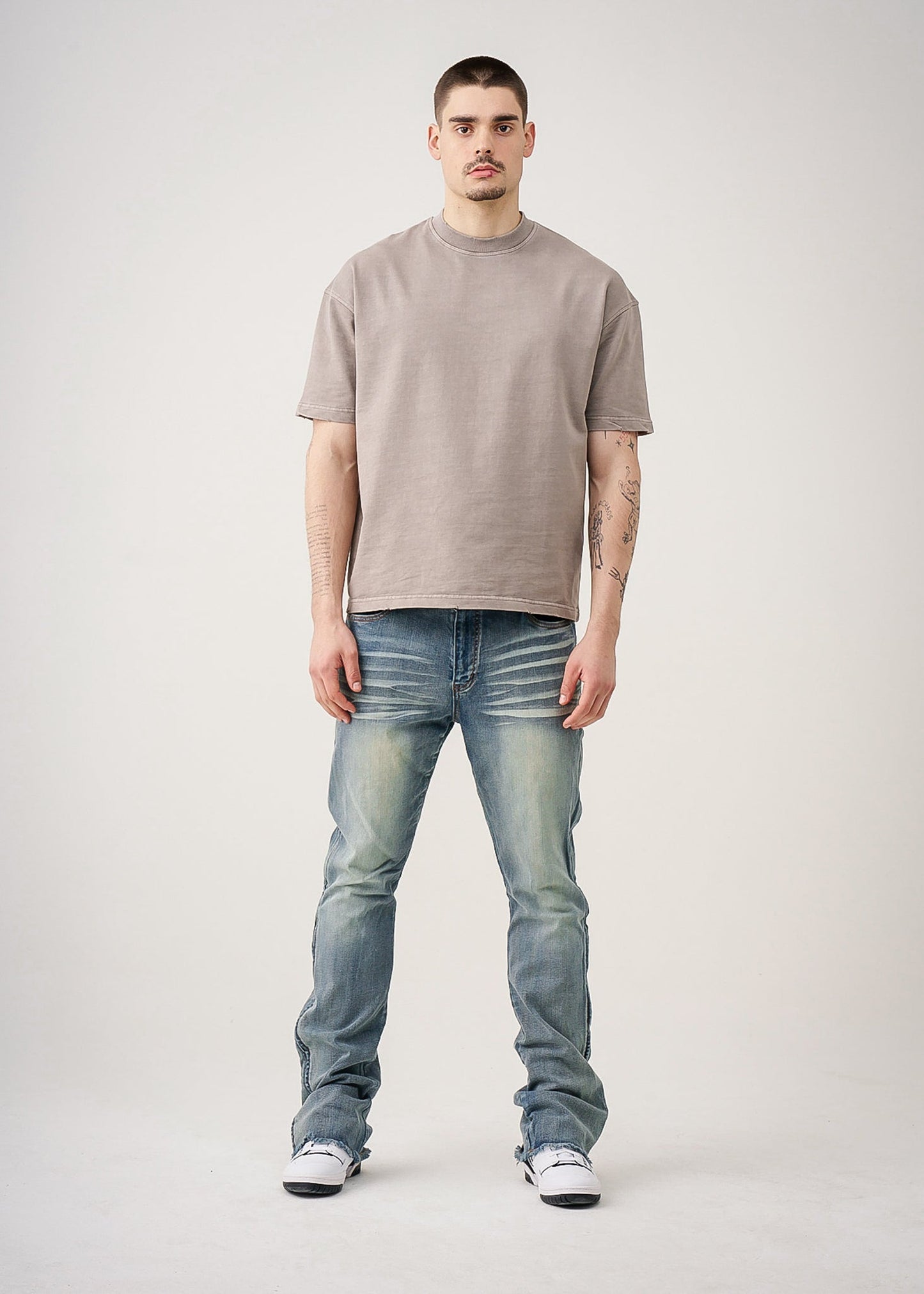 10 OZ Oversized Garment Dyed French Terry Distressed T-Shirt