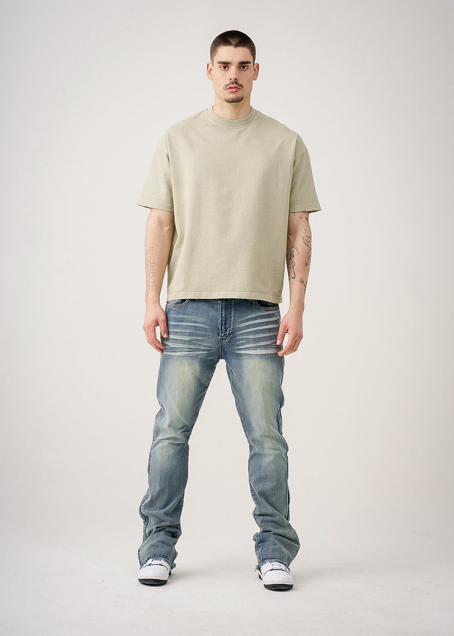 10 OZ Oversized Garment Dyed French Terry Distressed T-Shirt