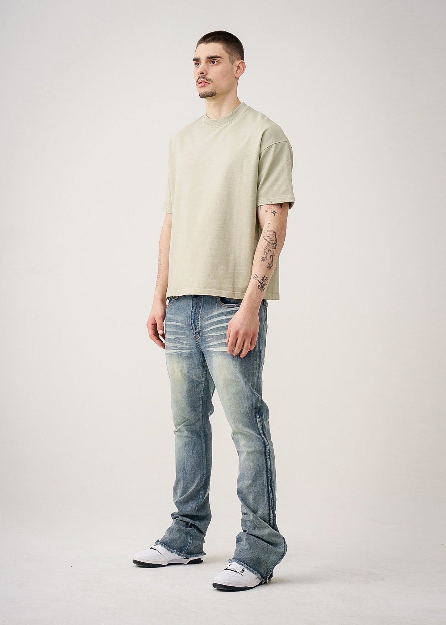 10 OZ Oversized Garment Dyed French Terry Distressed T-Shirt