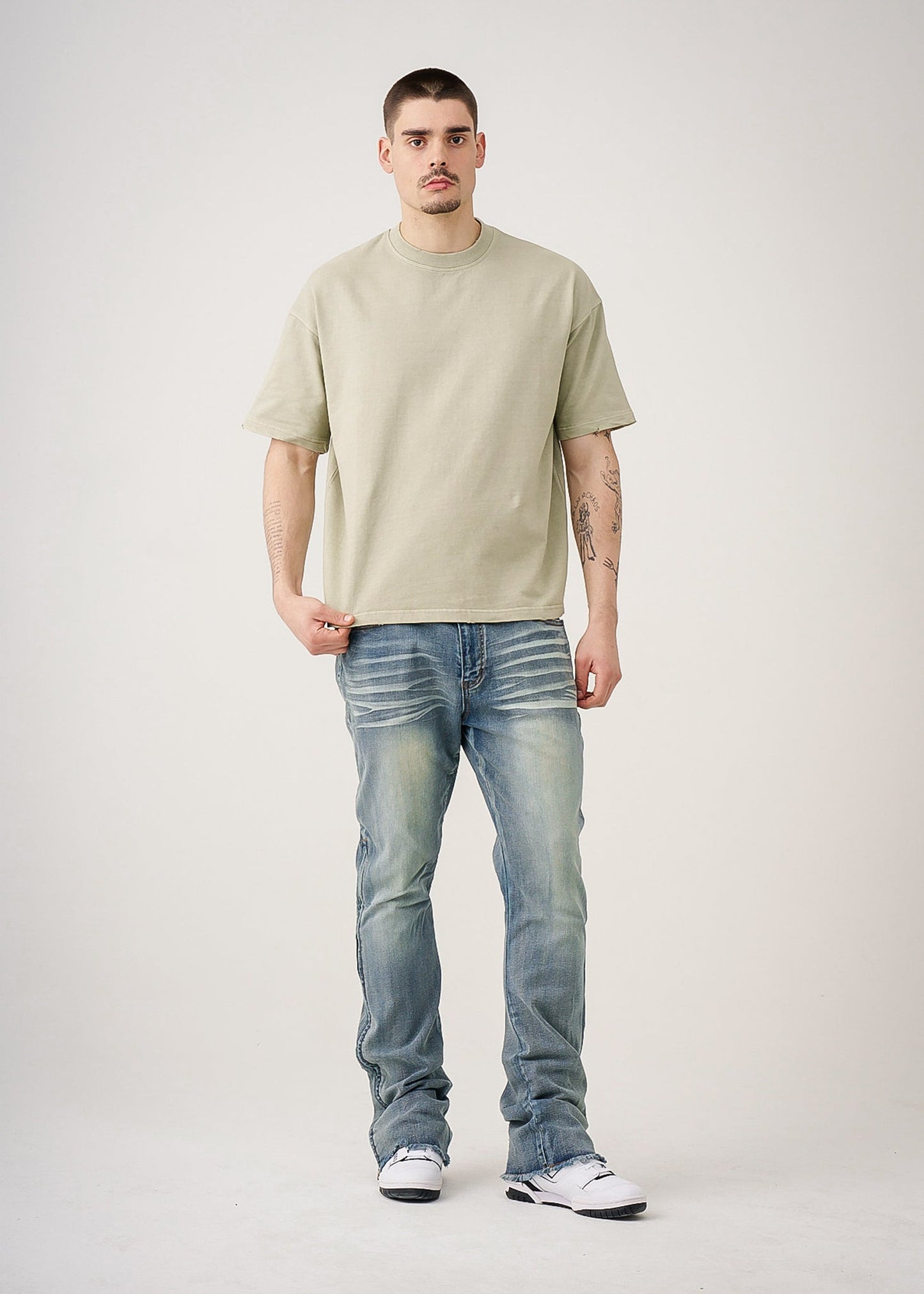 10 OZ Oversized Garment Dyed French Terry Distressed T-Shirt