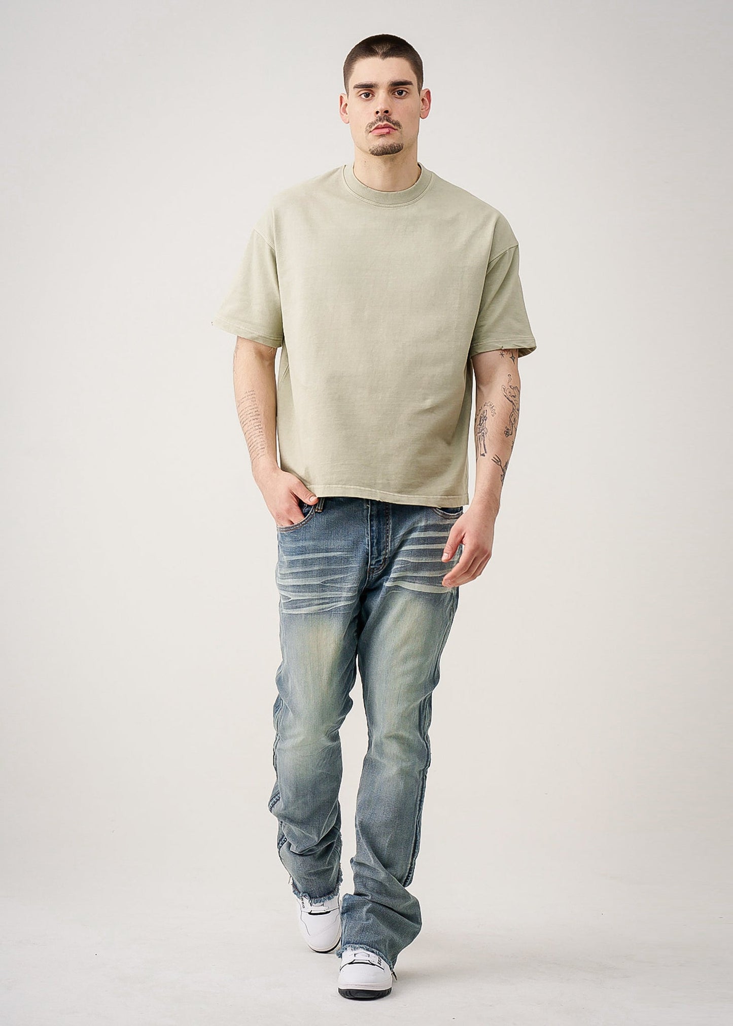 10 OZ Oversized Garment Dyed French Terry Distressed T-Shirt