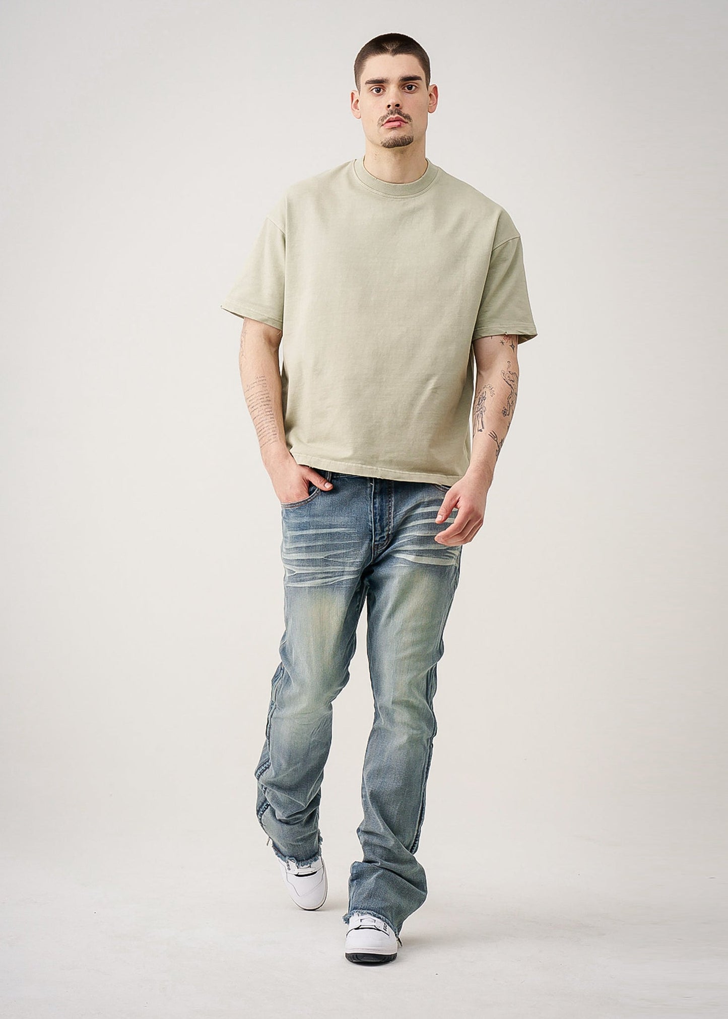 10 OZ Oversized Garment Dyed French Terry Distressed T-Shirt