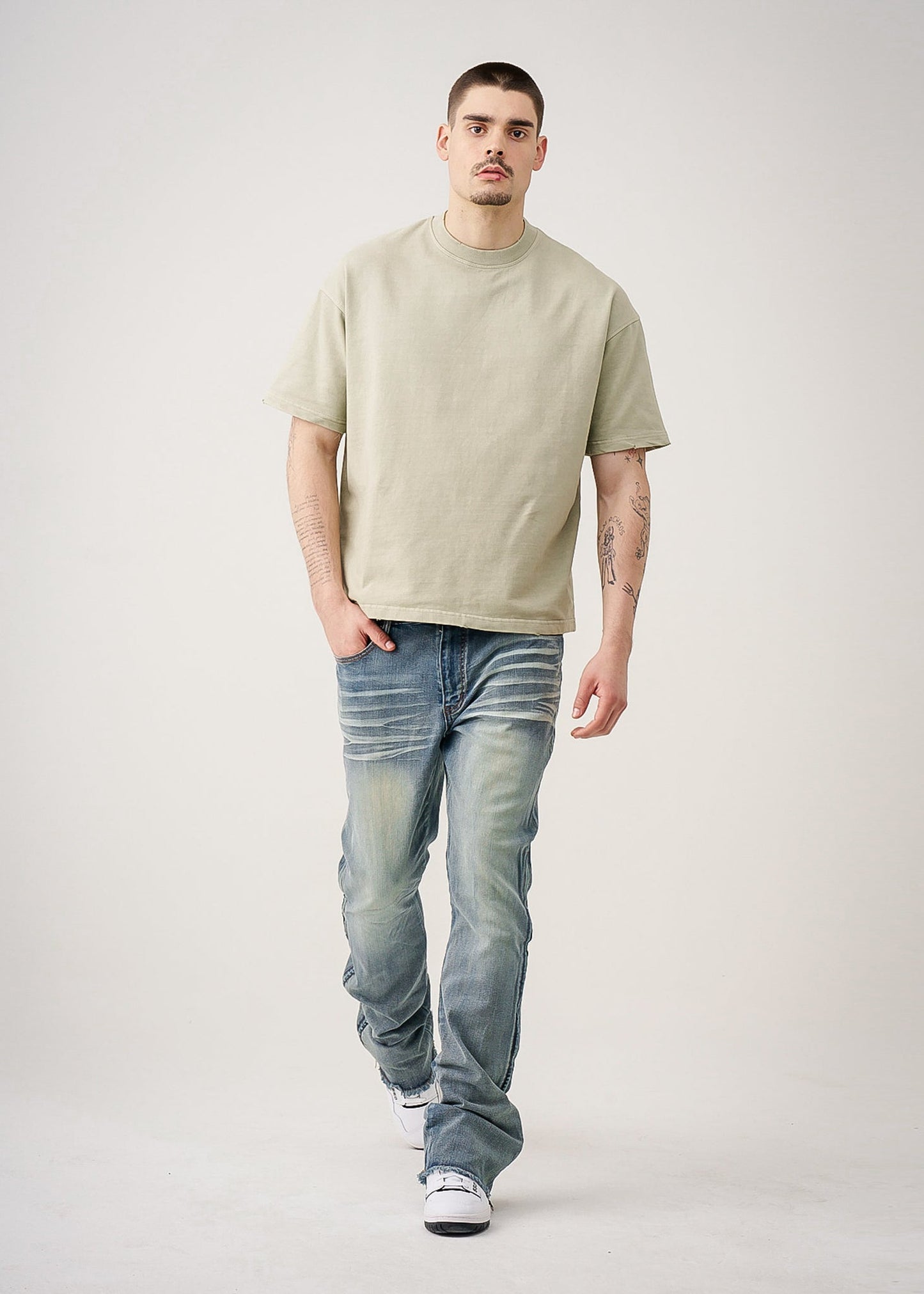 10 OZ Oversized Garment Dyed French Terry Distressed T-Shirt