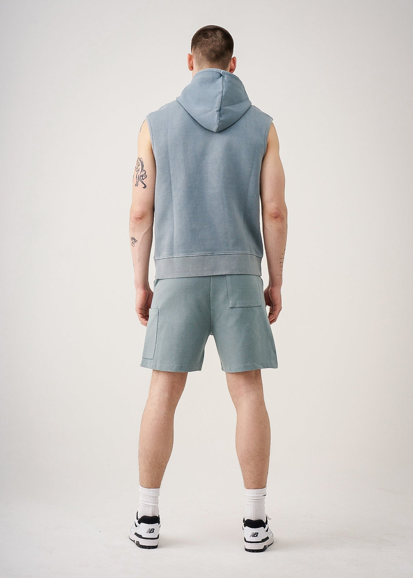 14 OZ Sleeveless Garment Dye Interlock Hooded Short Set