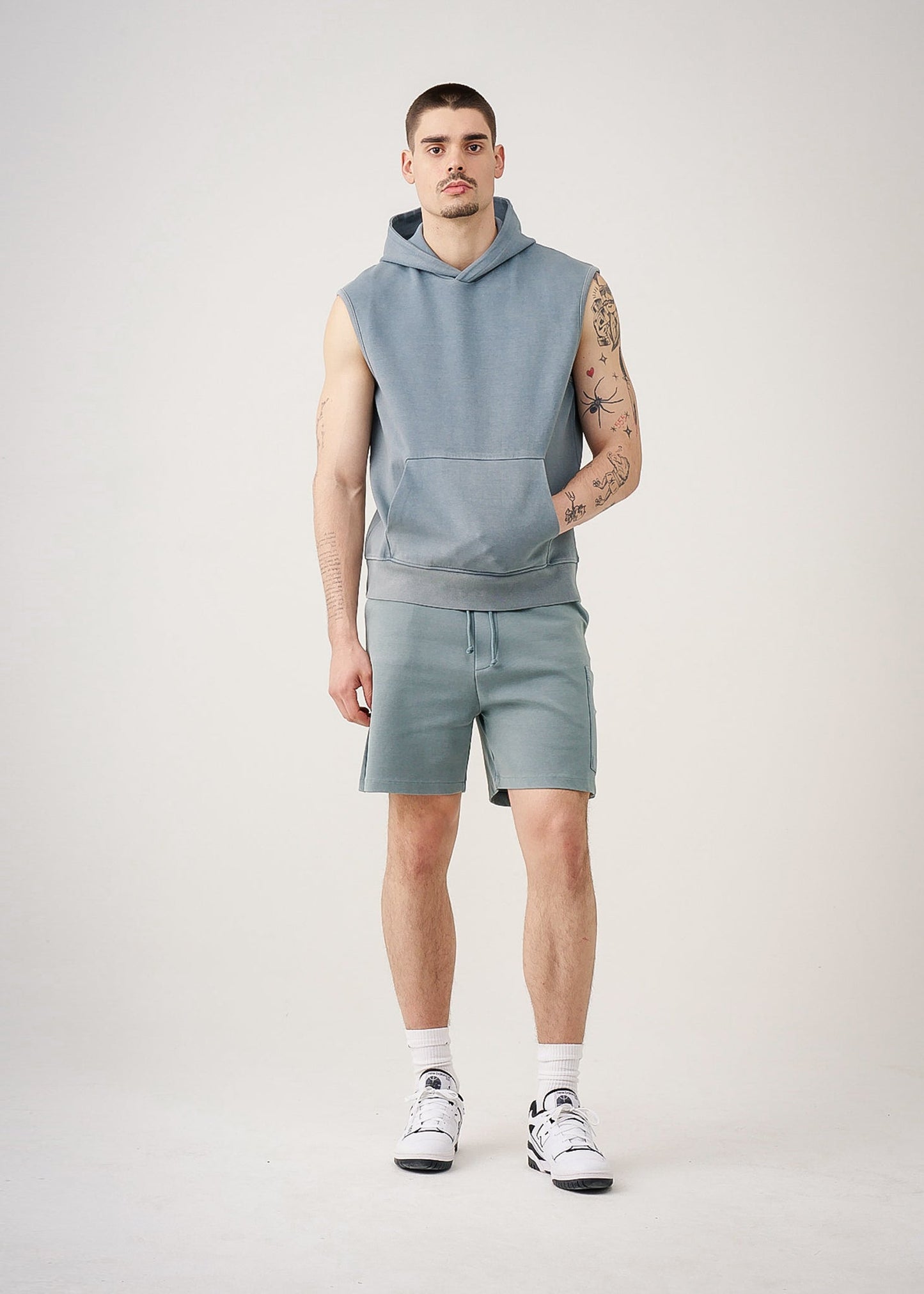 14 OZ Sleeveless Garment Dye Interlock Hooded Short Set