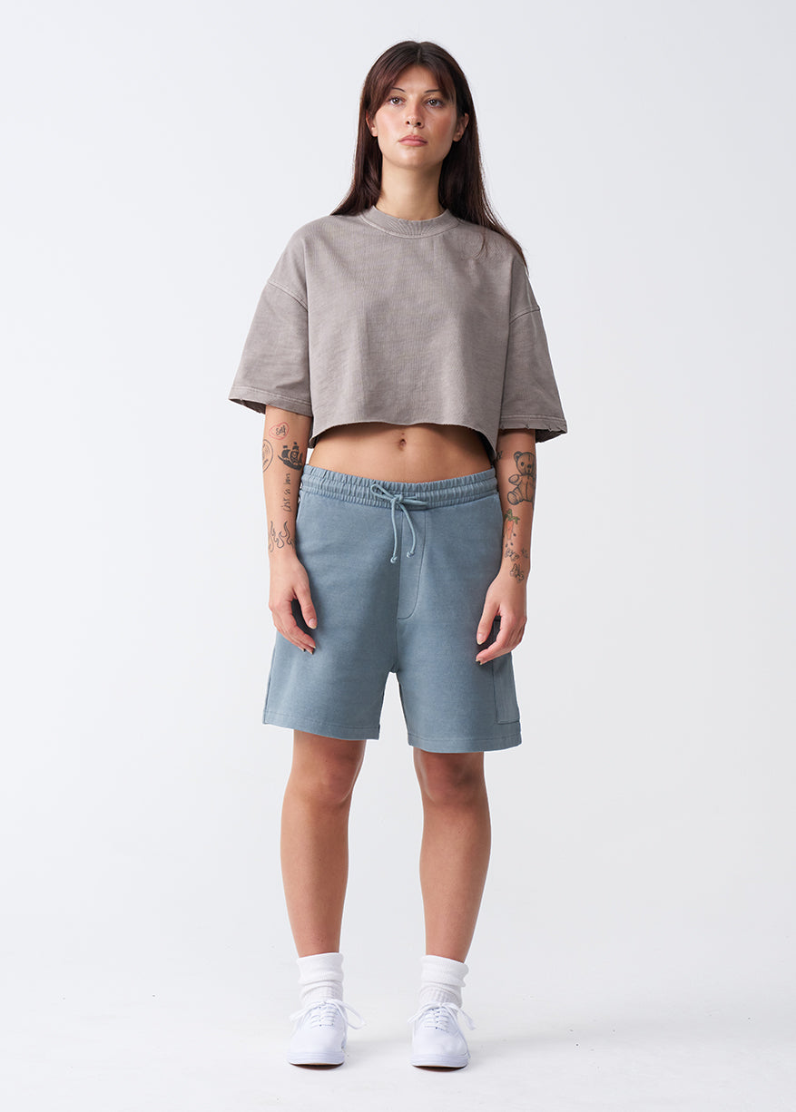 10 OZ Oversized French Terry Garment Dyed Crop Top T-shirt