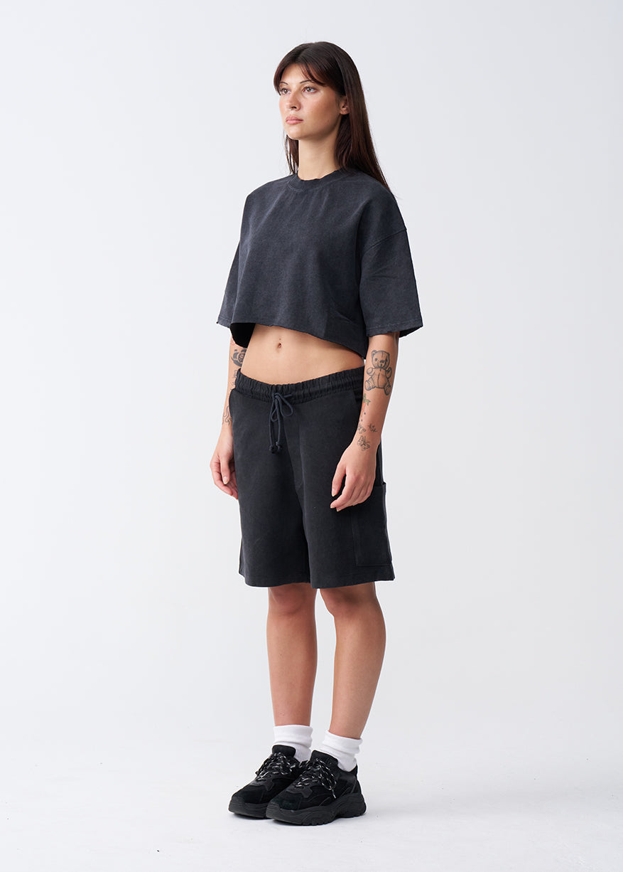 10 OZ Oversized French Terry Garment Dyed Crop Top T-shirt