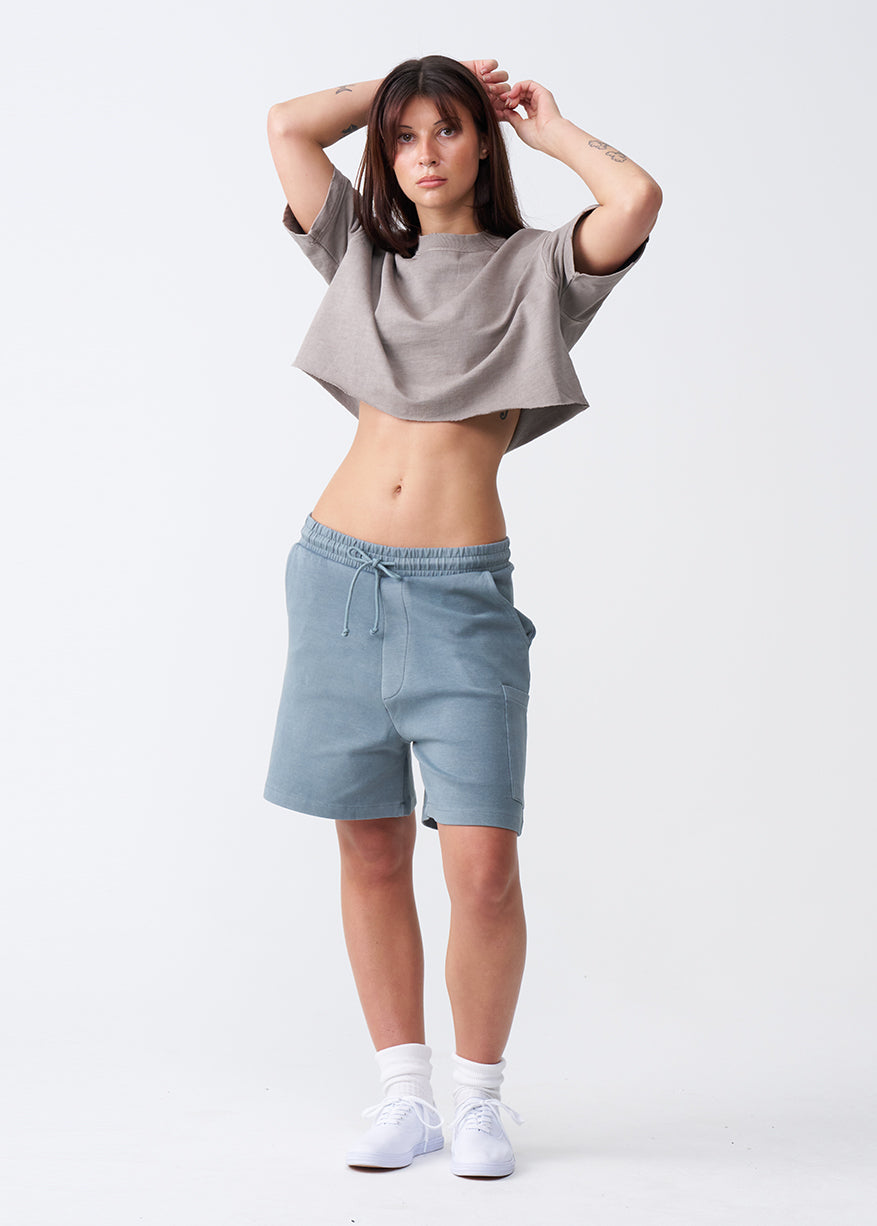 10 OZ Oversized French Terry Garment Dyed Crop Top T-shirt