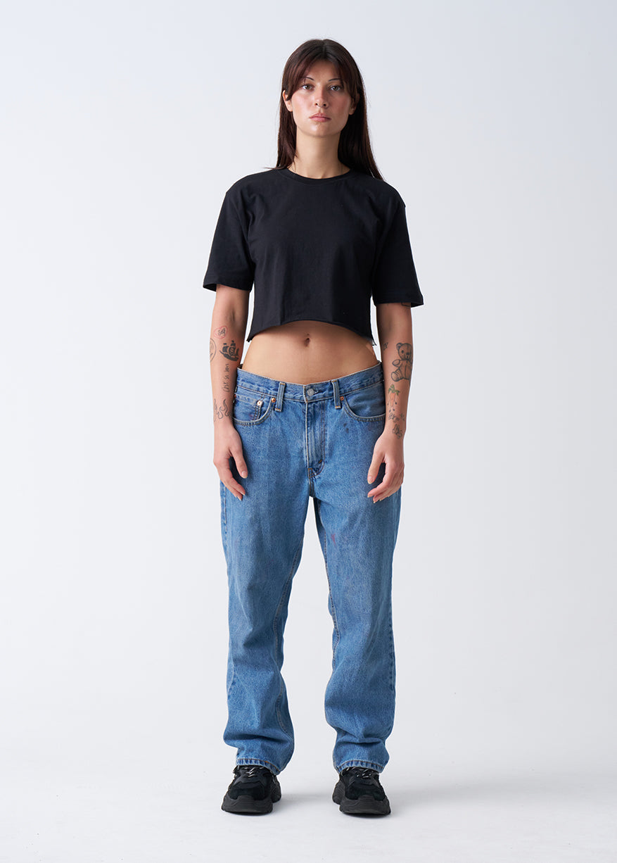 Black Combed Cotton Crop Top T-Shirt