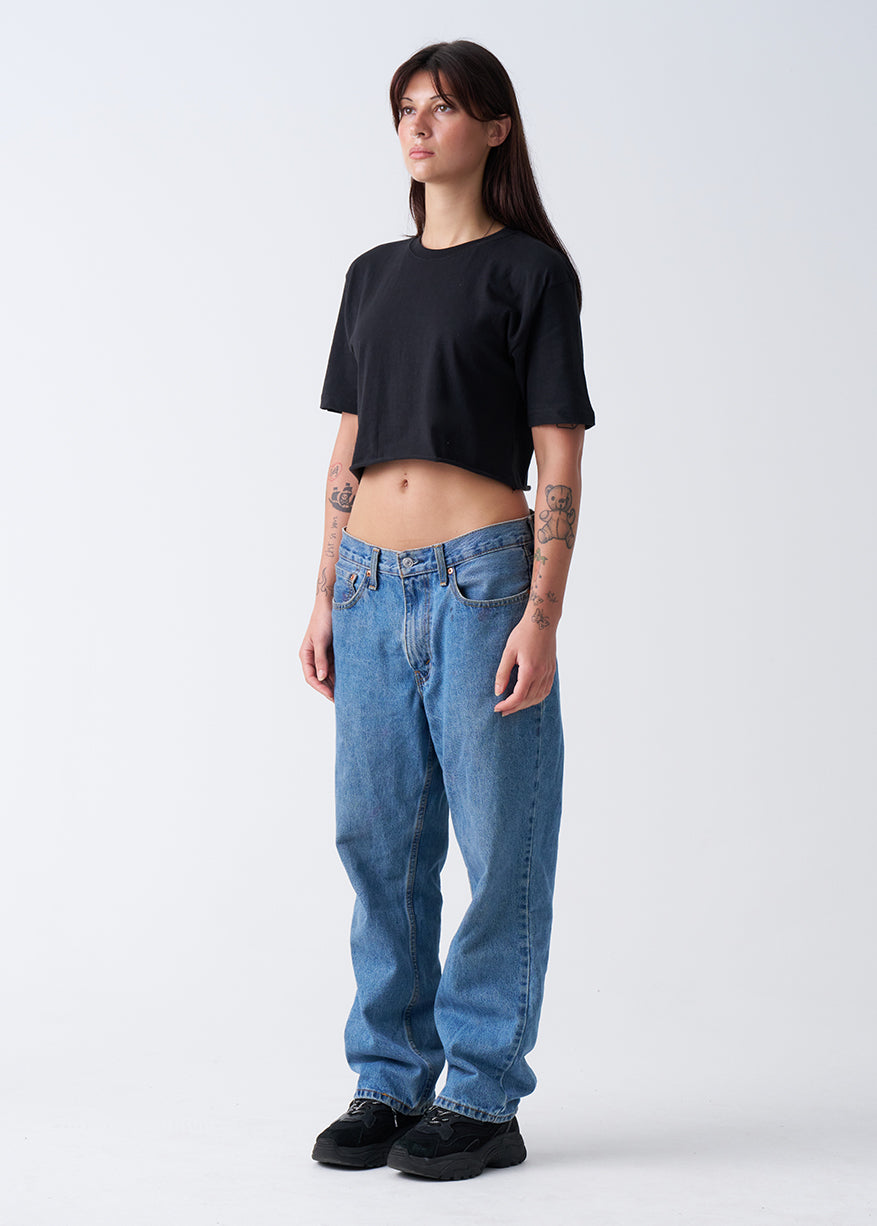 Black Combed Cotton Crop Top T-Shirt