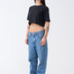 Black Combed Cotton Crop Top T-Shirt