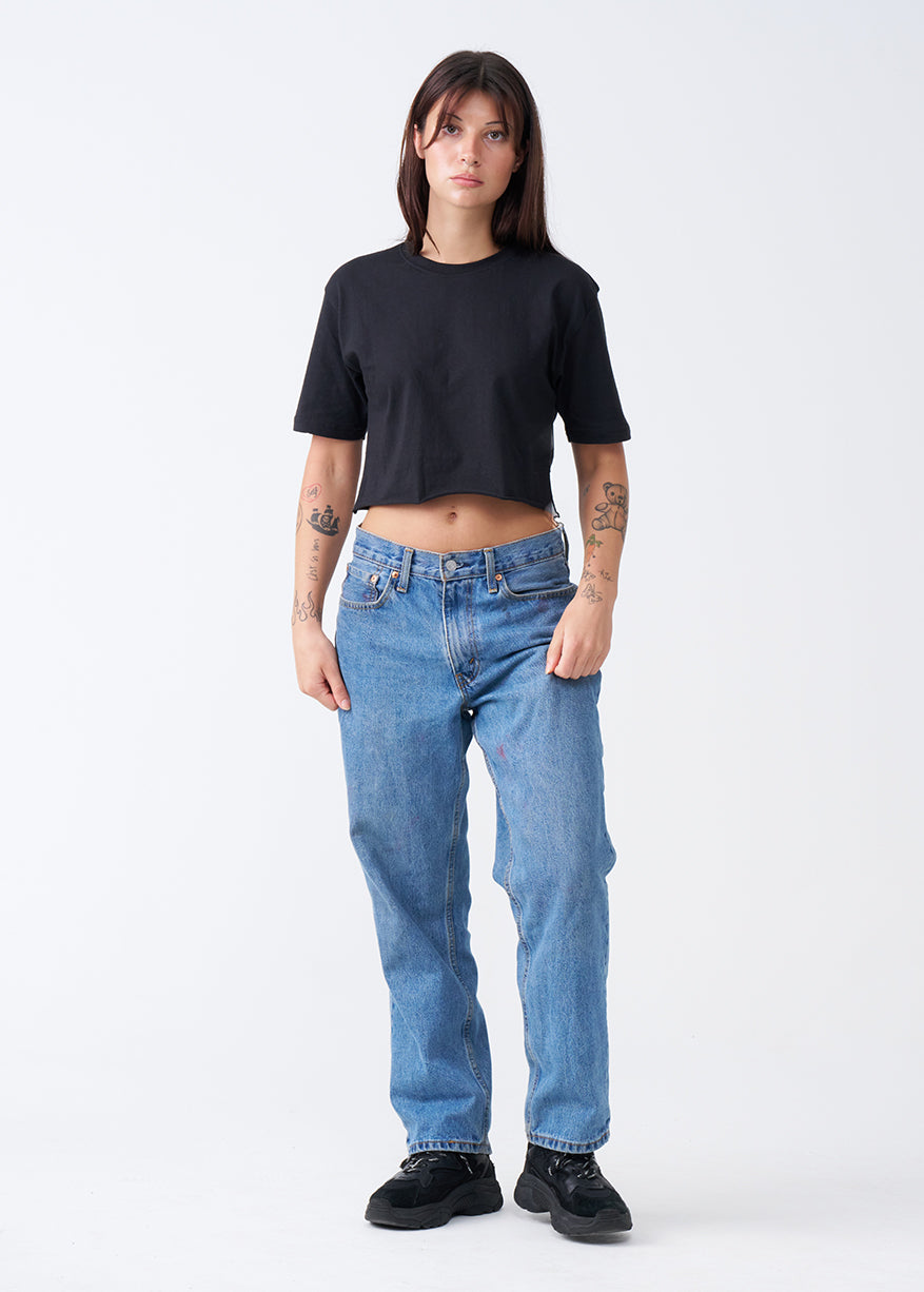 Black Combed Cotton Crop Top T-Shirt