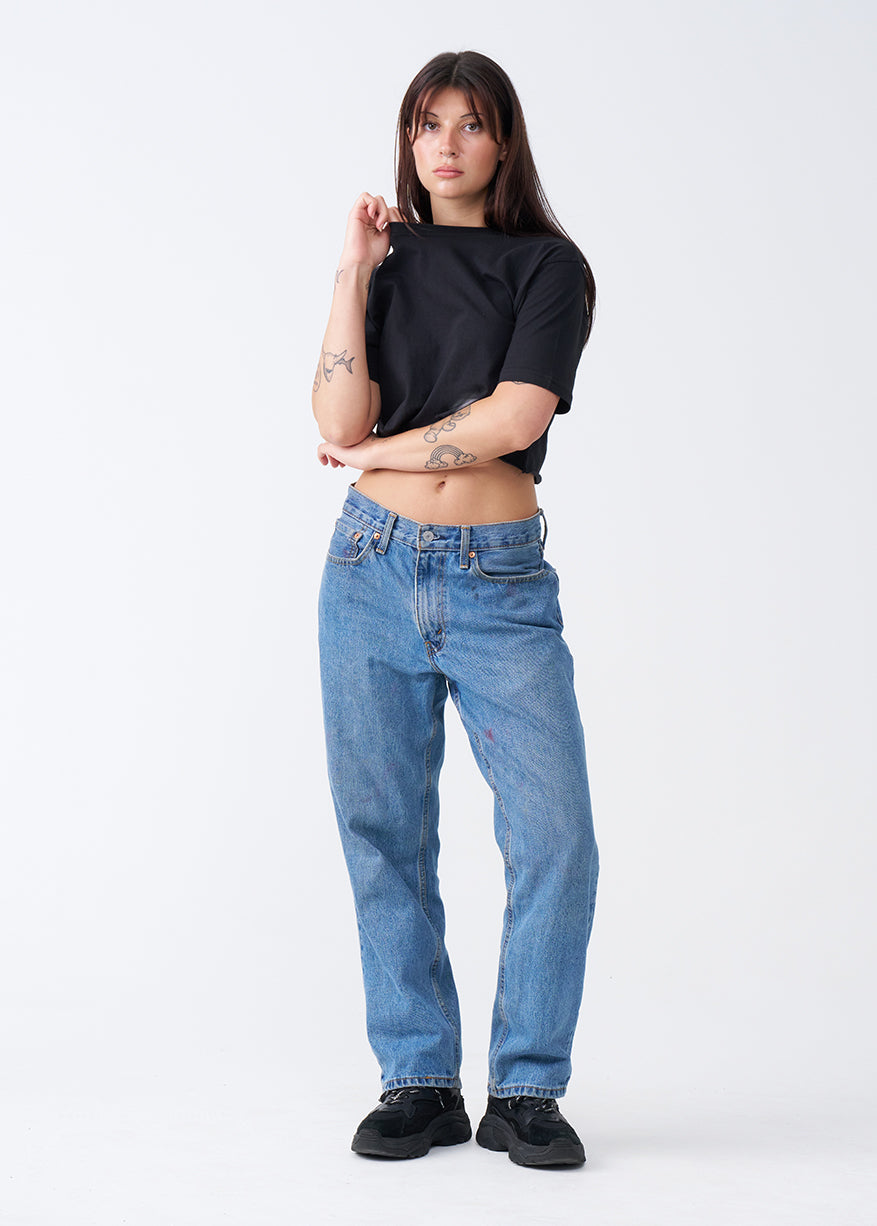 Black Combed Cotton Crop Top T-Shirt