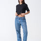 Black Combed Cotton Crop Top T-Shirt