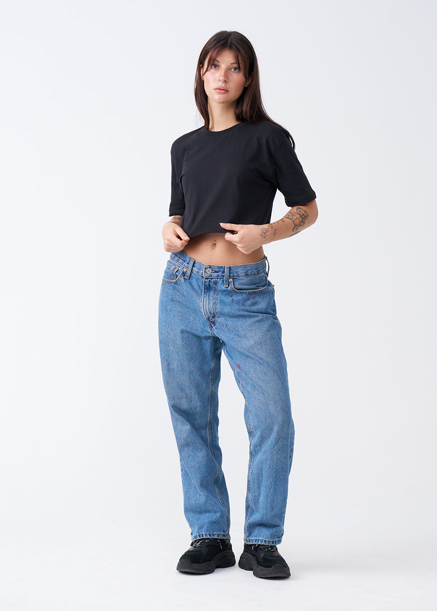 Black Combed Cotton Crop Top T-Shirt