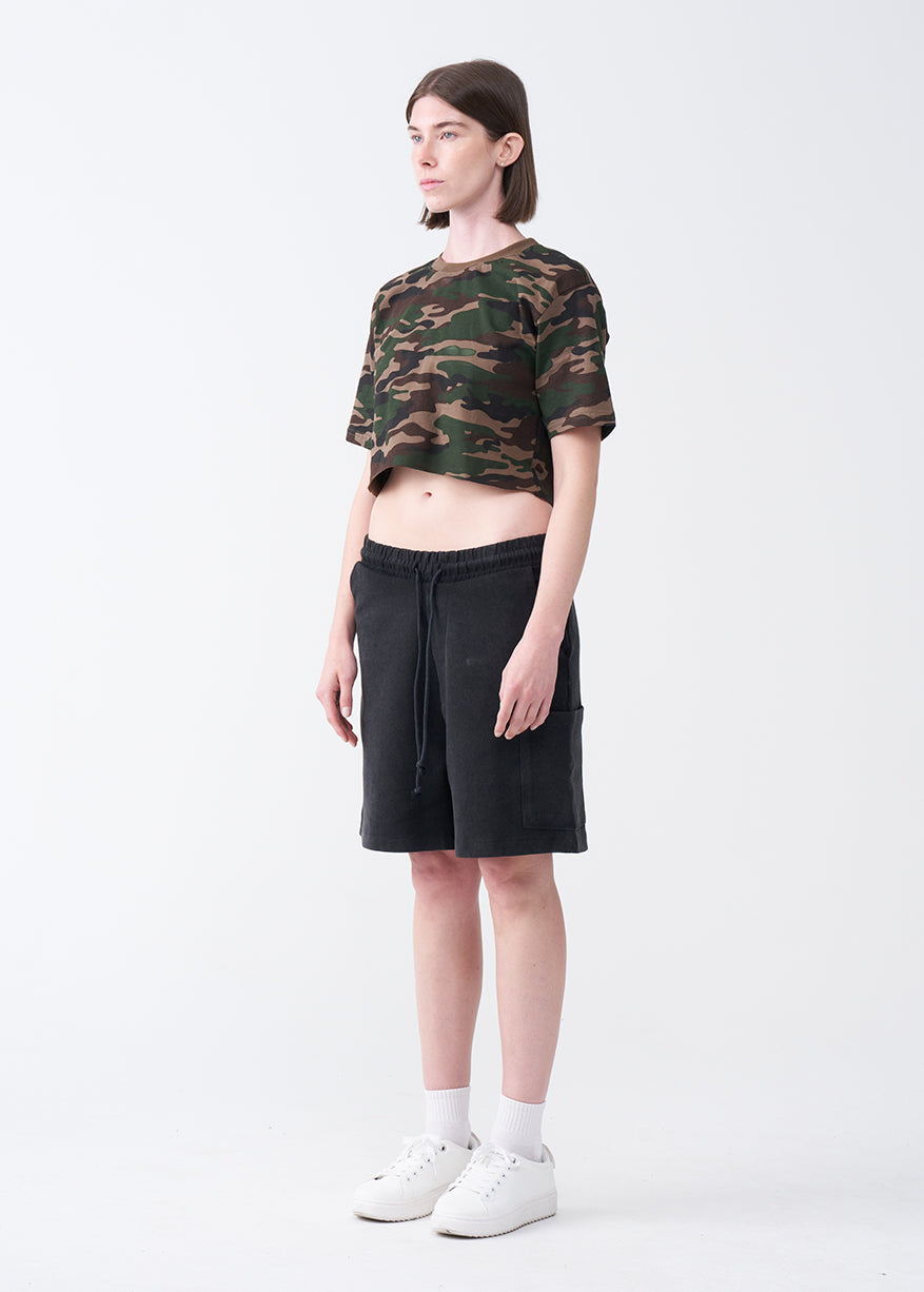 Camo Combed Cotton Crop Top T-Shirt