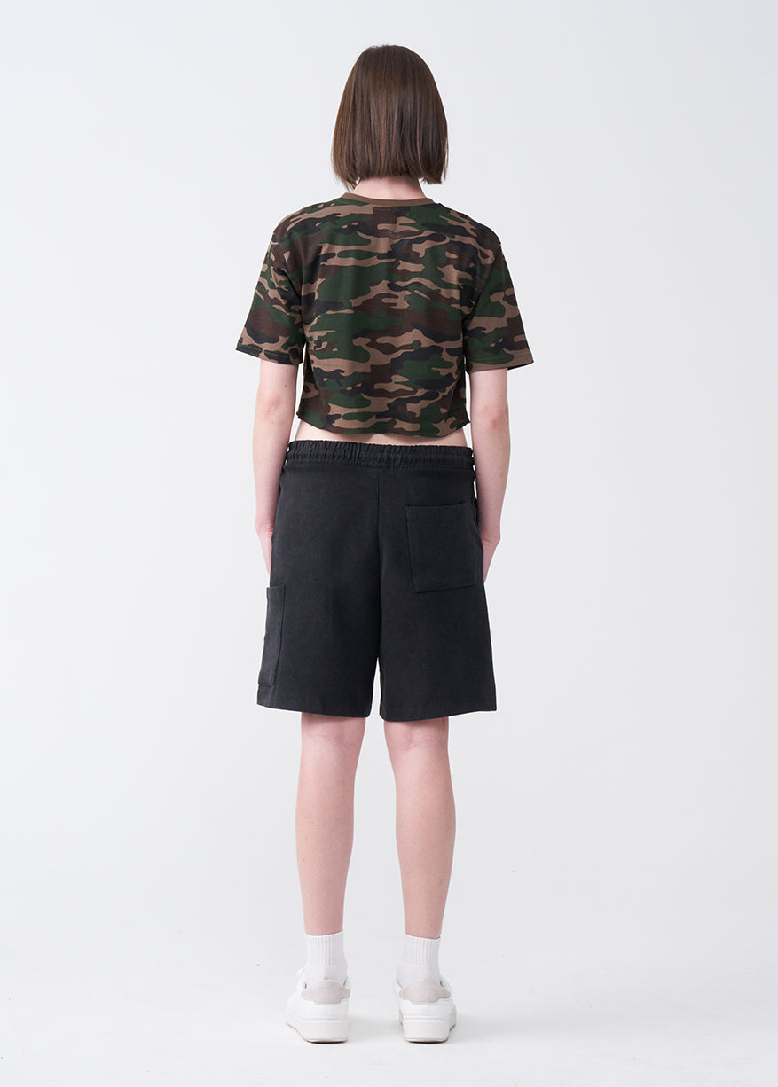 Camo Combed Cotton Crop Top T-Shirt