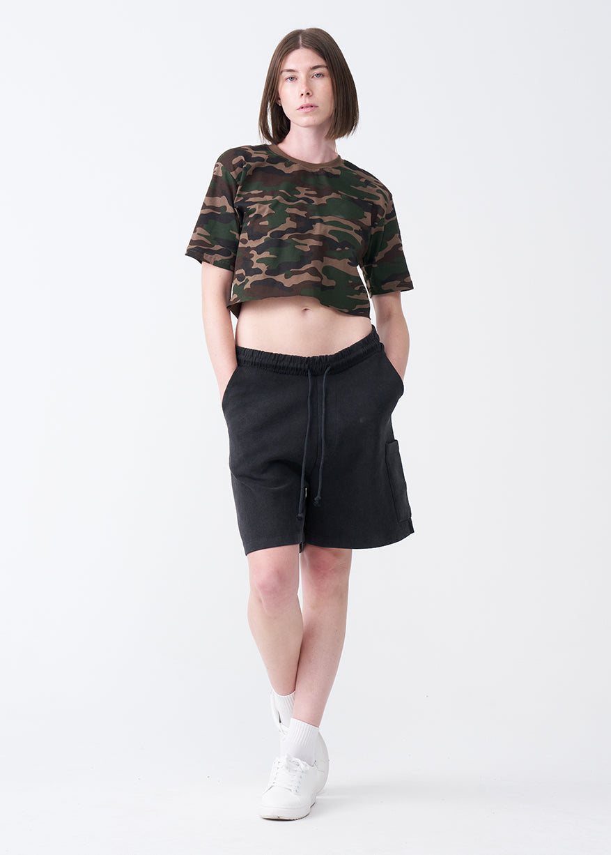 Camo Combed Cotton Crop Top T-Shirt