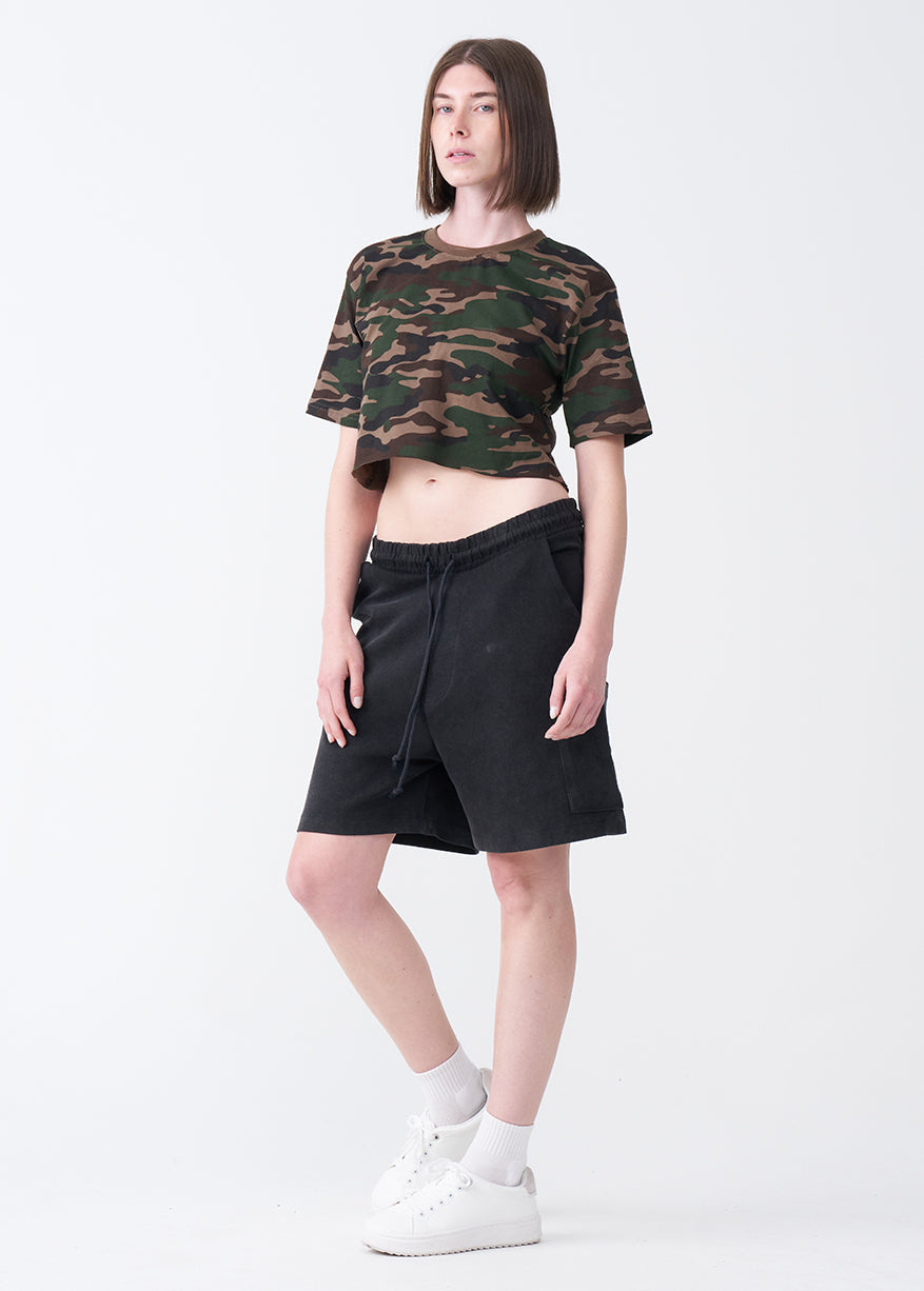 Camo Combed Cotton Crop Top T-Shirt