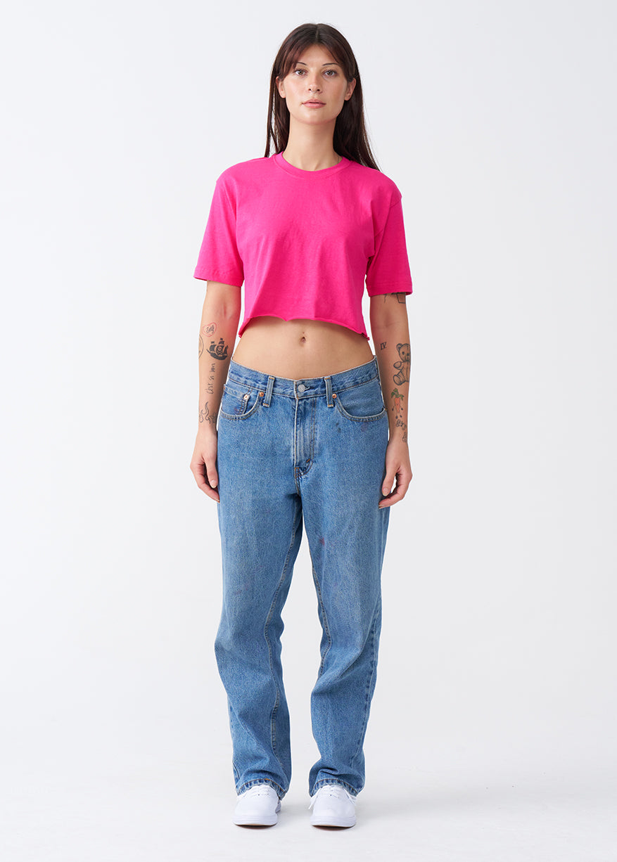 Hot Pink Combed Cotton Crop Top T-Shirt