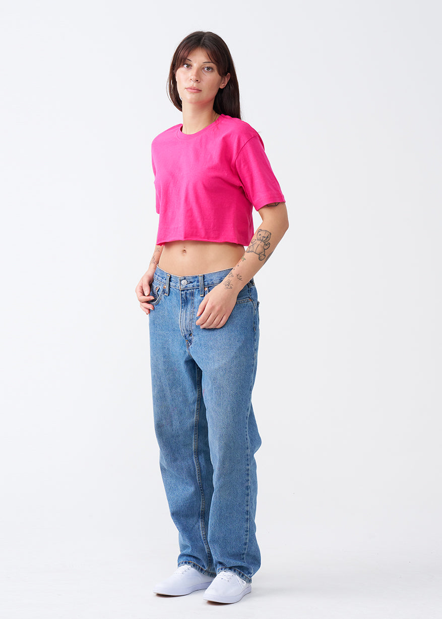 Hot Pink Combed Cotton Crop Top T-Shirt