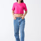 Hot Pink Combed Cotton Crop Top T-Shirt