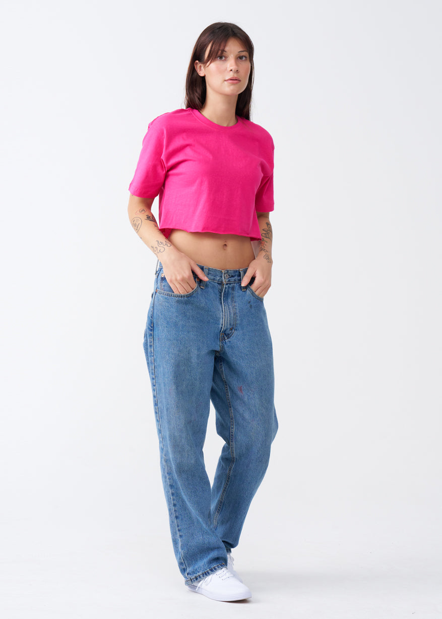 Hot Pink Combed Cotton Crop Top T-Shirt