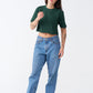 Hunter Green Combed Cotton Crop Top T-Shirt