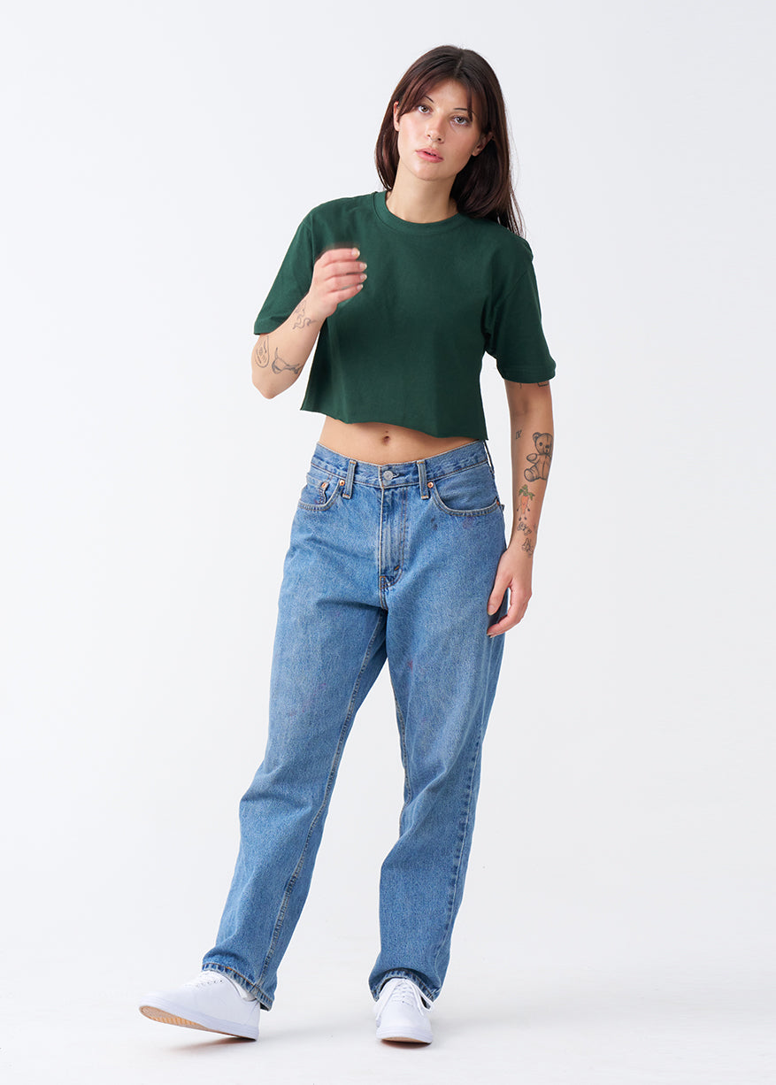 Hunter Green Combed Cotton Crop Top T-Shirt