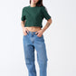 Hunter Green Combed Cotton Crop Top T-Shirt