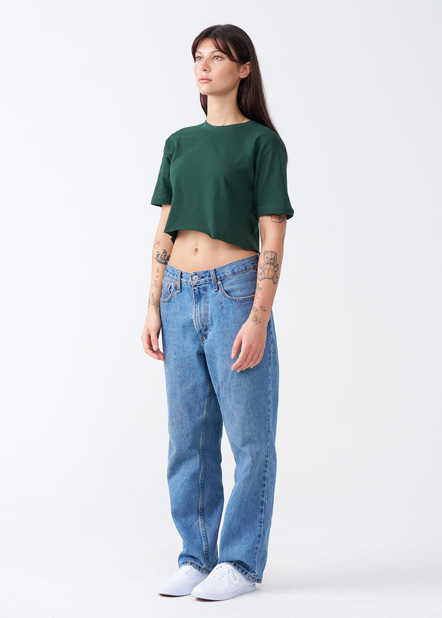 Hunter Green Combed Cotton Crop Top T-Shirt