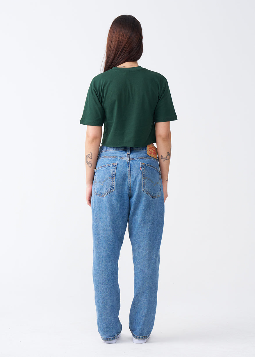 Hunter Green Combed Cotton Crop Top T-Shirt