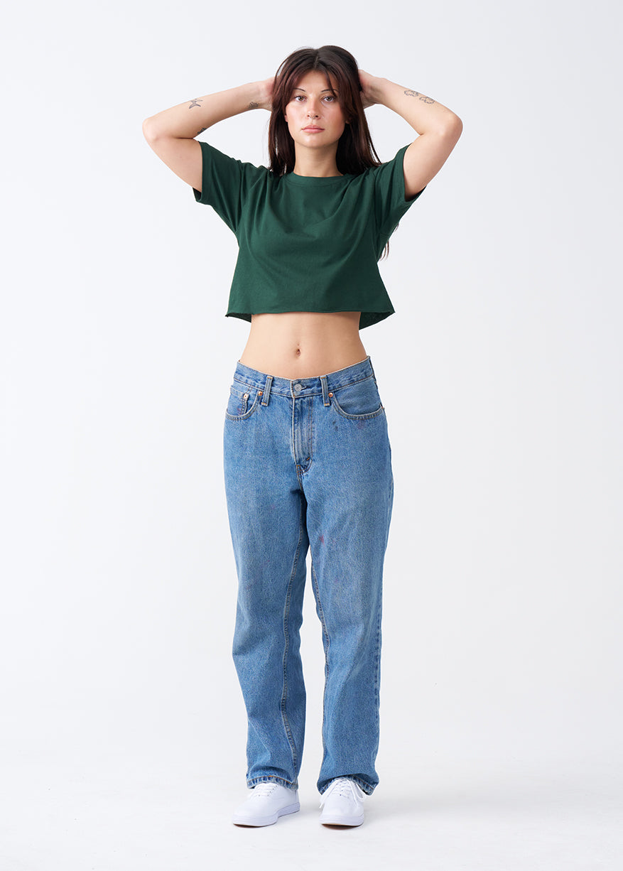 Hunter Green Combed Cotton Crop Top T-Shirt