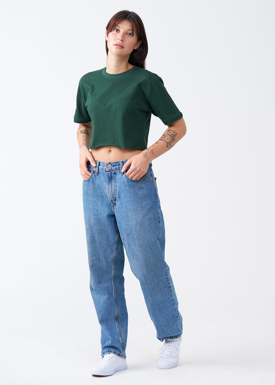 Hunter Green Combed Cotton Crop Top T-Shirt