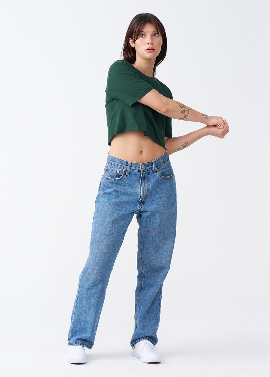 Hunter Green Combed Cotton Crop Top T-Shirt