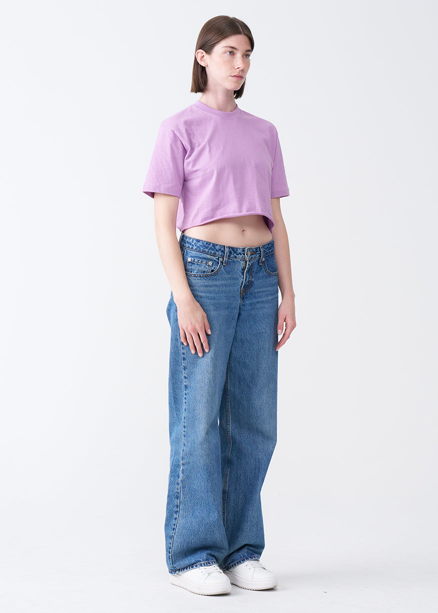 Lilac Combed Cotton Crop Top T-Shirt