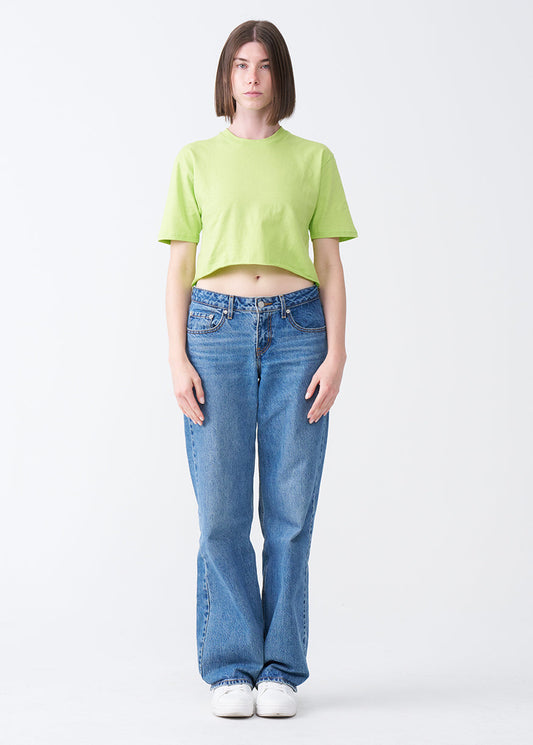 Lime Combed Cotton Crop Top T-Shirt