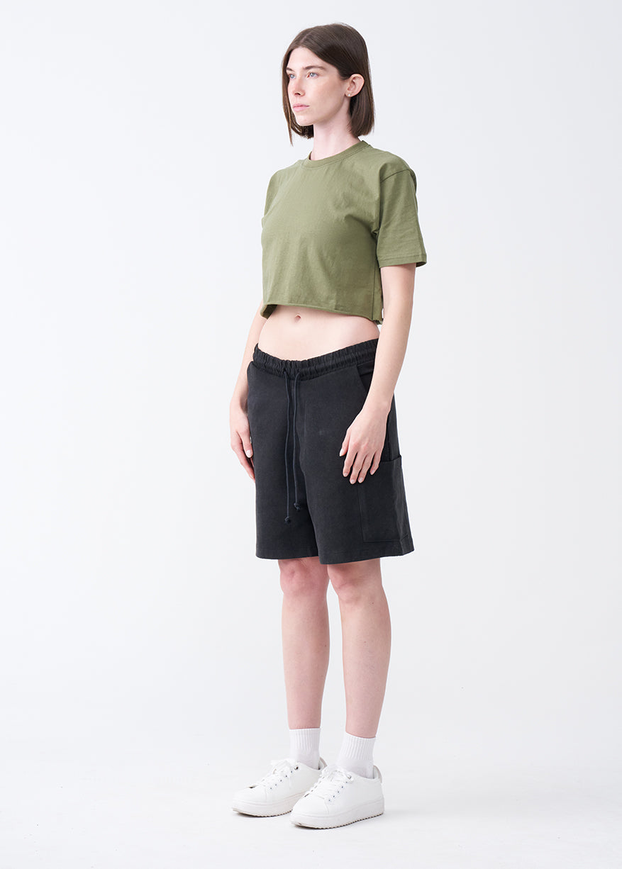 Olive Green Combed Cotton Crop Top T-Shirt