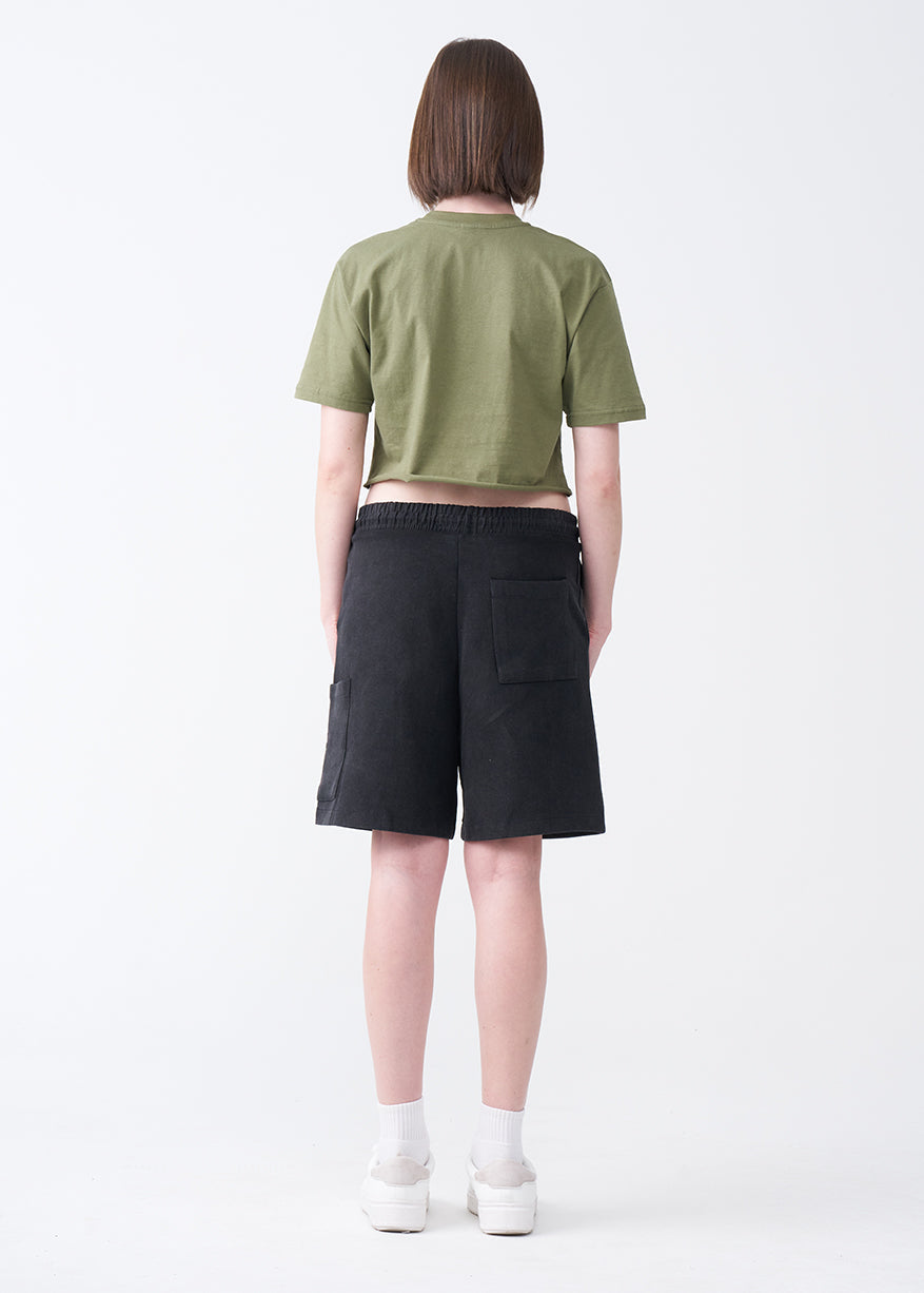 Olive Green Combed Cotton Crop Top T-Shirt