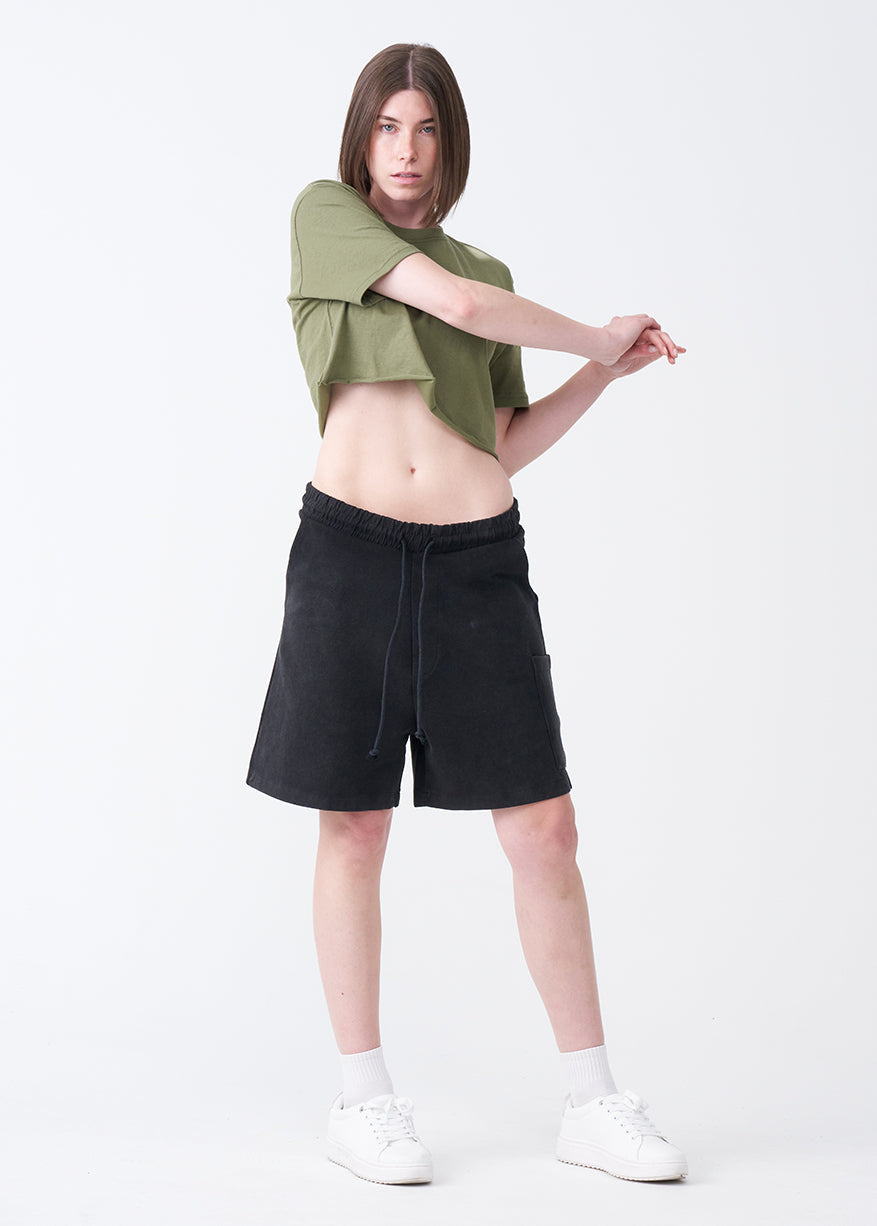 Olive Green Combed Cotton Crop Top T-Shirt